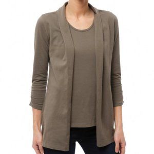 E.L.I. Sage green ruched sleeve cotton cardigan
